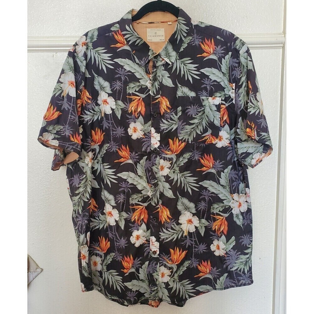 7‎ Diamonds Men's Short Sleeve Button Shirt Floral Classic Fit Sz 3XL Multicolor